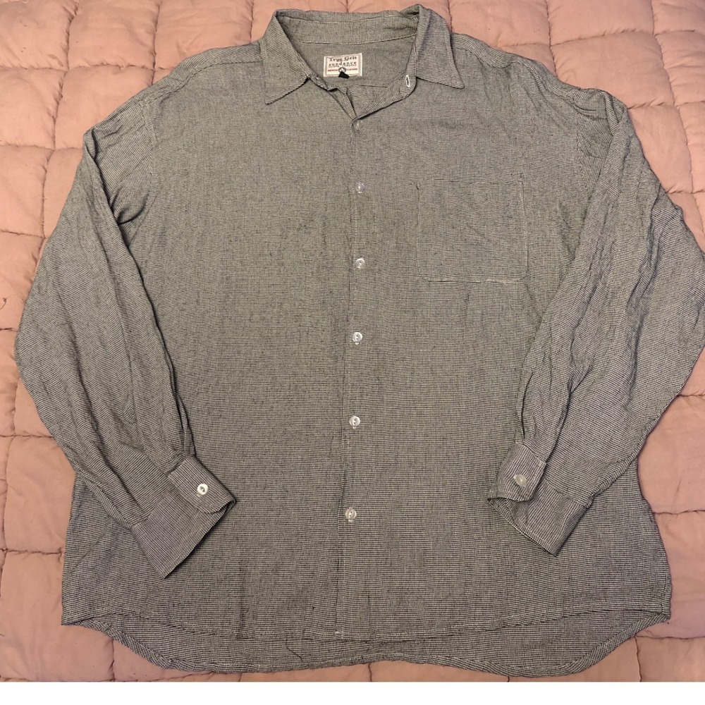 True Grit Men Gray Long Sleeve Button Down‎ Shirt Sundance Mini Check, Size L